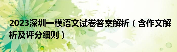 2023深圳一模语文试卷答案解析（含作文解析及评分细则）