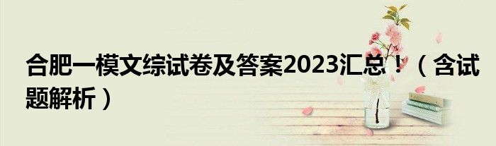 合肥一模文综试卷及答案2023汇总！（含试题解析）