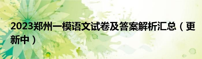 2023郑州一模语文试卷及答案解析汇总（更新中）