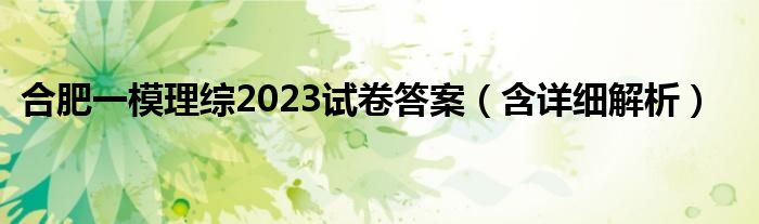 合肥一模理综2023试卷答案（含详细解析）