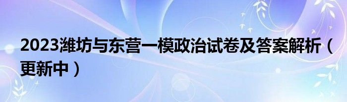 2023潍坊与东营一模政治试卷及答案解析（更新中）