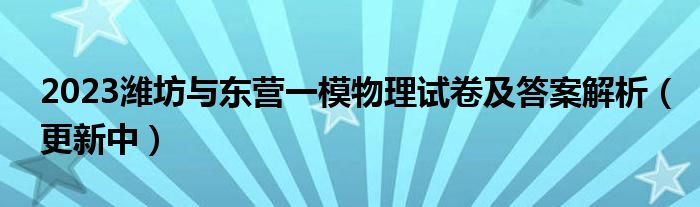 2023潍坊与东营一模物理试卷及答案解析（更新中）