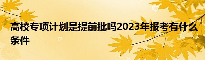 高校专项计划是提前批吗2023年报考有什么条件