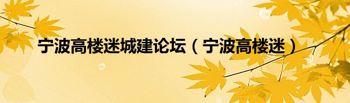 宁波高楼迷城建论坛（宁波高楼迷）