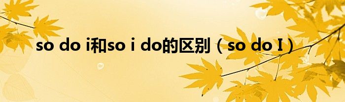 so do i和so i do的区别（so do I）