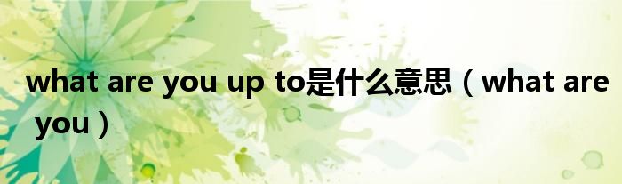 what are you up to是什么意思（what are you）