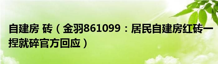 自建房 砖（金羽861099：居民自建房红砖一捏就碎官方回应）