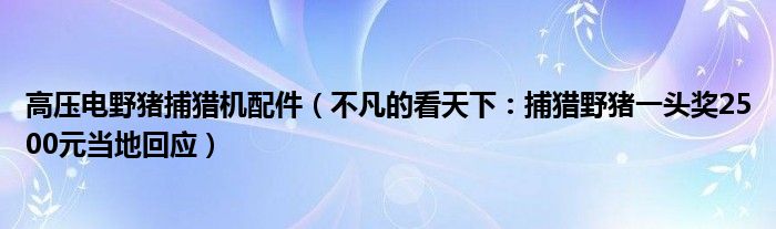 高压电野猪捕猎机配件（不凡的看天下：捕猎野猪一头奖2500元当地回应）