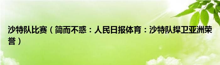 沙特队比赛（简而不惑：人民日报体育：沙特队捍卫亚洲荣誉）