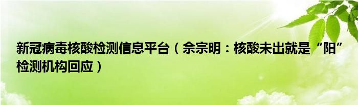 新冠病毒核酸检测信息平台（佘宗明：核酸未出就是“阳”检测机构回应）