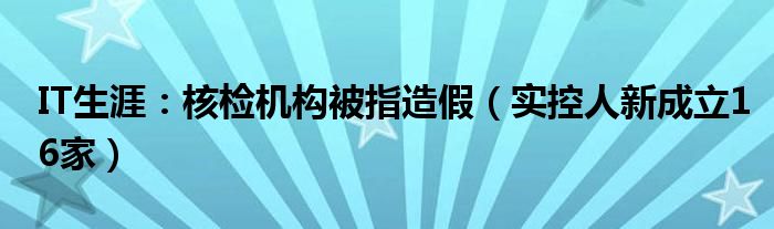 IT生涯：核检机构被指造假（实控人新成立16家）