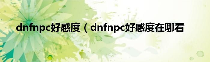 dnfnpc好感度（dnfnpc好感度在哪看