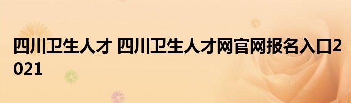 四川卫生人才 四川卫生人才网官网报名入口2021