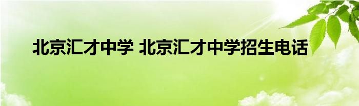 北京汇才中学 北京汇才中学招生电话