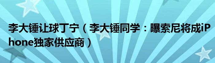 李大锤让球丁宁（李大锤同学：曝索尼将成iPhone独家供应商）