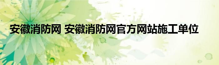 安徽消防网 安徽消防网官方网站施工单位