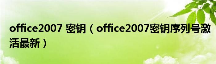 office2007 密钥（office2007密钥序列号激活最新）