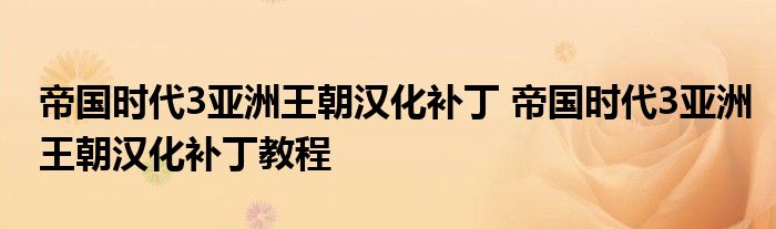 帝国时代3亚洲王朝汉化补丁 帝国时代3亚洲王朝汉化补丁教程