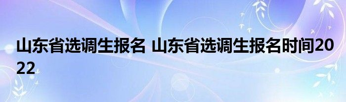 山东省选调生报名 山东省选调生报名时间2022