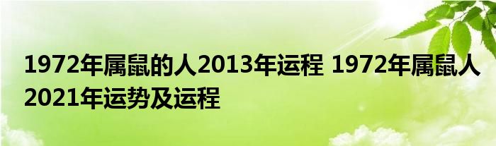 1972年属鼠的人2013年运程 1972年属鼠人2021年运势及运程