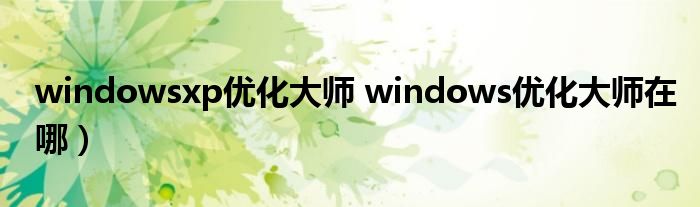 windowsxp优化大师 windows优化大师在哪）