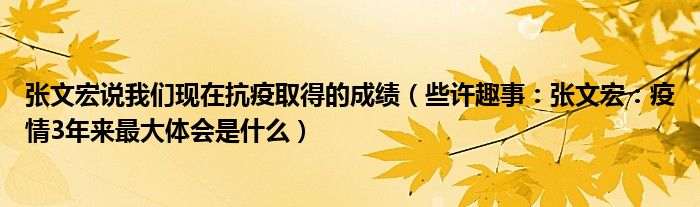 张文宏说我们现在抗疫取得的成绩（些许趣事：张文宏：疫情3年来最大体会是什么）