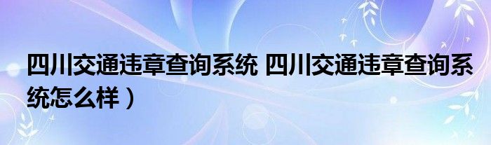 四川交通违章查询系统 四川交通违章查询系统怎么样）