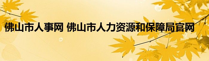 佛山市人事网 佛山市人力资源和保障局官网