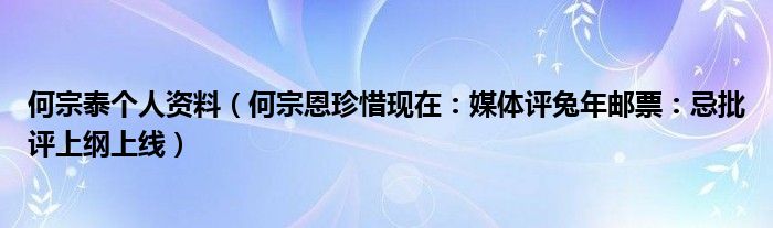 何宗泰个人资料（何宗恩珍惜现在：媒体评兔年邮票：忌批评上纲上线）