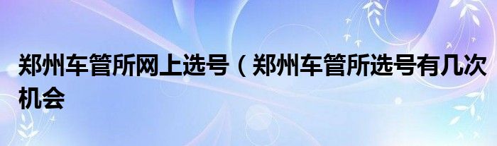 郑州车管所网上选号（郑州车管所选号有几次机会