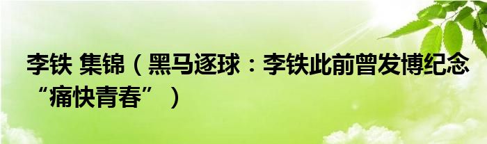 李铁 集锦（黑马逐球：李铁此前曾发博纪念“痛快青春”）