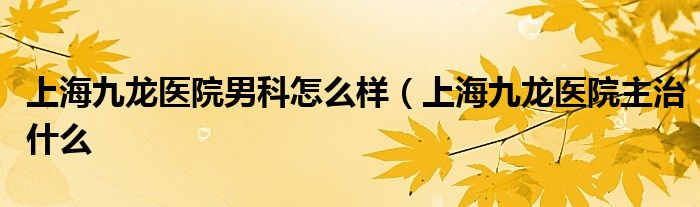 上海九龙医院男科怎么样（上海九龙医院主治什么