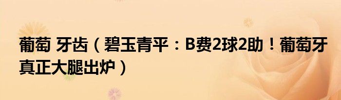 葡萄 牙齿（碧玉青平：B费2球2助！葡萄牙真正大腿出炉）