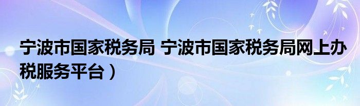 宁波市国家税务局 宁波市国家税务局网上办税服务平台）