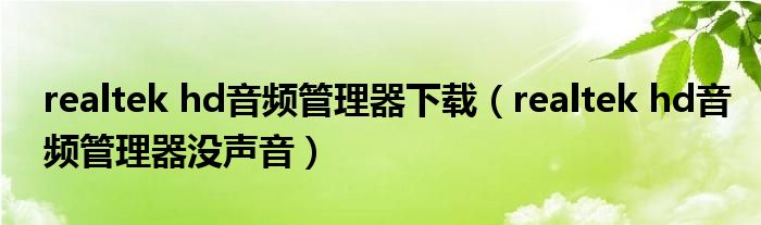 realtek hd音频管理器下载（realtek hd音频管理器没声音）