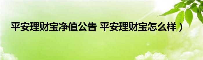 平安理财宝净值公告 平安理财宝怎么样）