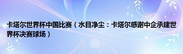 卡塔尔世界杯中国比赛（水目净尘：卡塔尔感谢中企承建世界杯决赛球场）