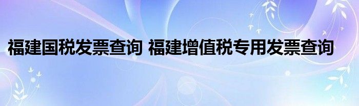 福建国税发票查询 福建增值税专用发票查询