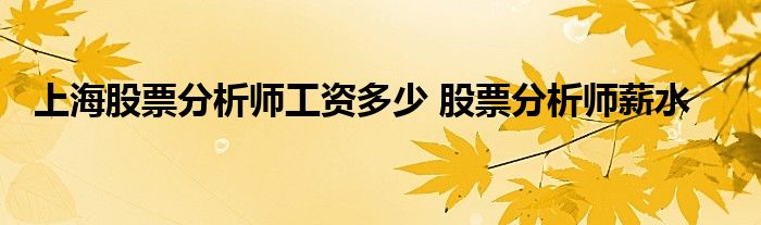 上海股票分析师工资多少 股票分析师薪水