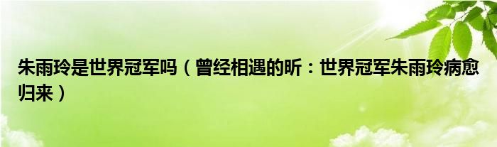 朱雨玲是世界冠军吗（曾经相遇的昕：世界冠军朱雨玲病愈归来）