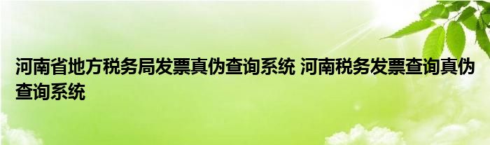 河南省地方税务局发票真伪查询系统 河南税务发票查询真伪查询系统