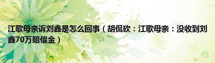 江歌母亲诉刘鑫是怎么回事（胡侃砍：江歌母亲：没收到刘鑫70万赔偿金）