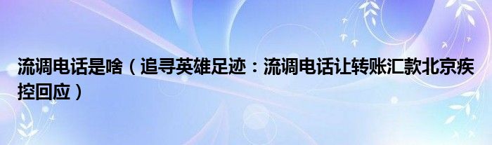 流调电话是啥（追寻英雄足迹：流调电话让转账汇款北京疾控回应）