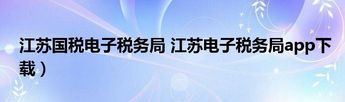 江苏国税电子税务局 江苏电子税务局app下载）