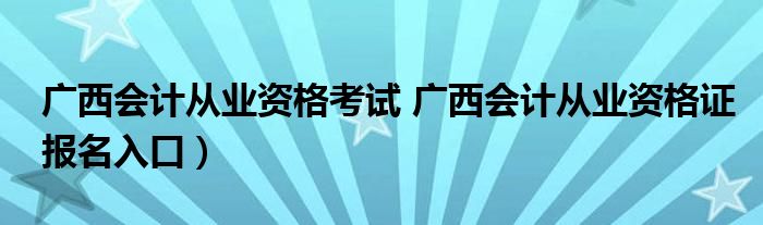 广西会计从业资格考试 广西会计从业资格证报名入口）