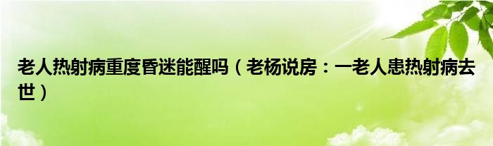 老人热射病重度昏迷能醒吗（老杨说房：一老人患热射病去世）