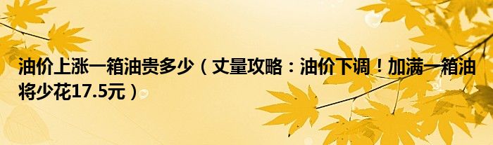 油价上涨一箱油贵多少（丈量攻略：油价下调！加满一箱油将少花17.5元）