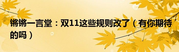 锵锵一言堂：双11这些规则改了（有你期待的吗）