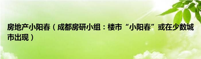 房地产小阳春（成都房研小组：楼市“小阳春”或在少数城市出现）