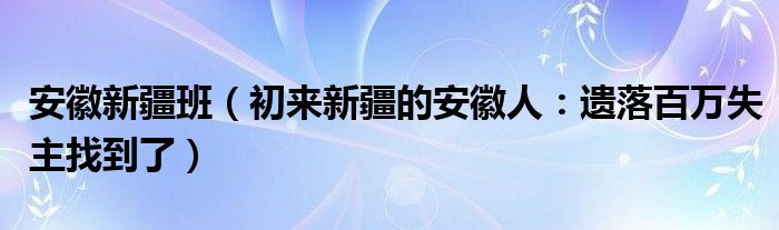 安徽新疆班（初来新疆的安徽人：遗落百万失主找到了）